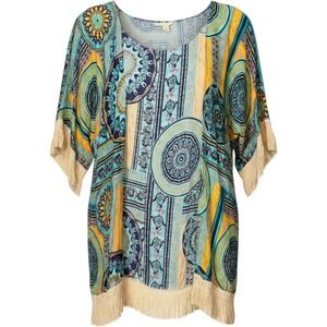 Kimono One Size Janice Medallion Mandala Fringe Boho Festival Cardigan  Bohemian